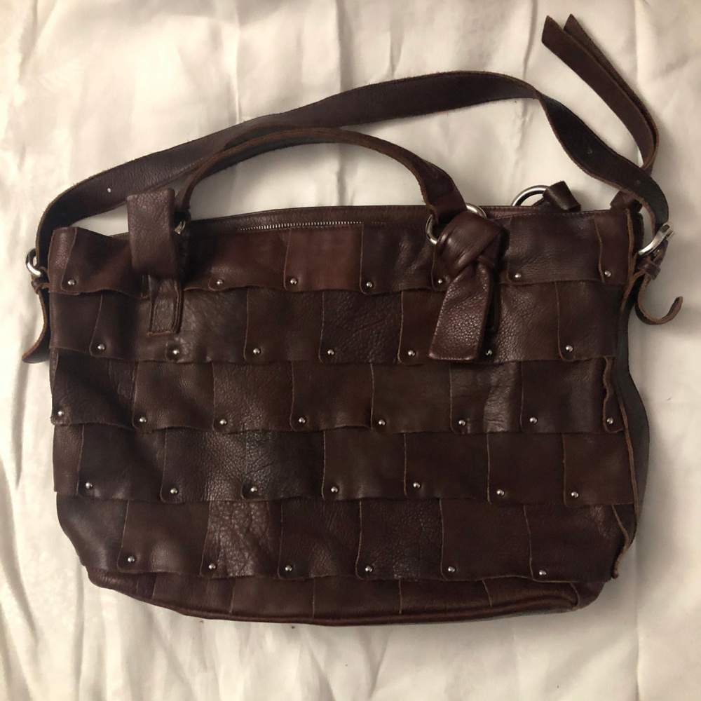 B. Makowsky Studded Leather Handbag Purse Tote Bag